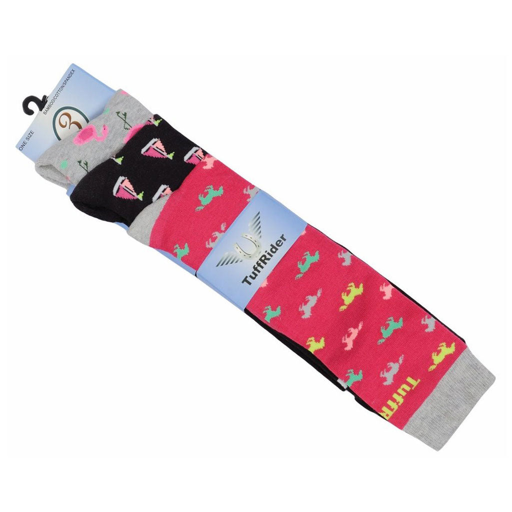 TuffRider Ladies Flamingo/Boat/Horse Knee Hi Socks - 3 Pack