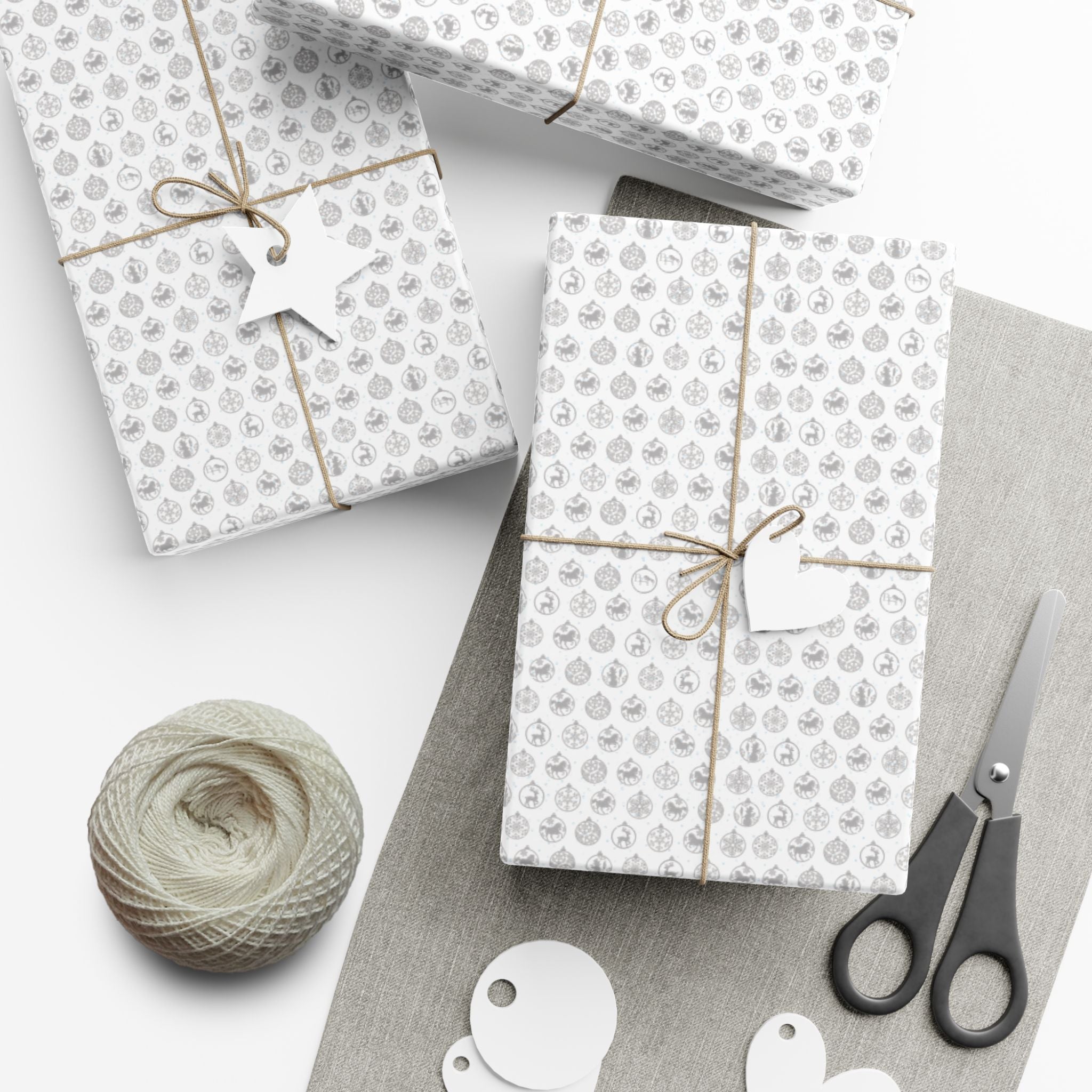 Neutral Grey/Silver Ornament Gift Wrap Paper — Elegant Winter Holiday Wrapping