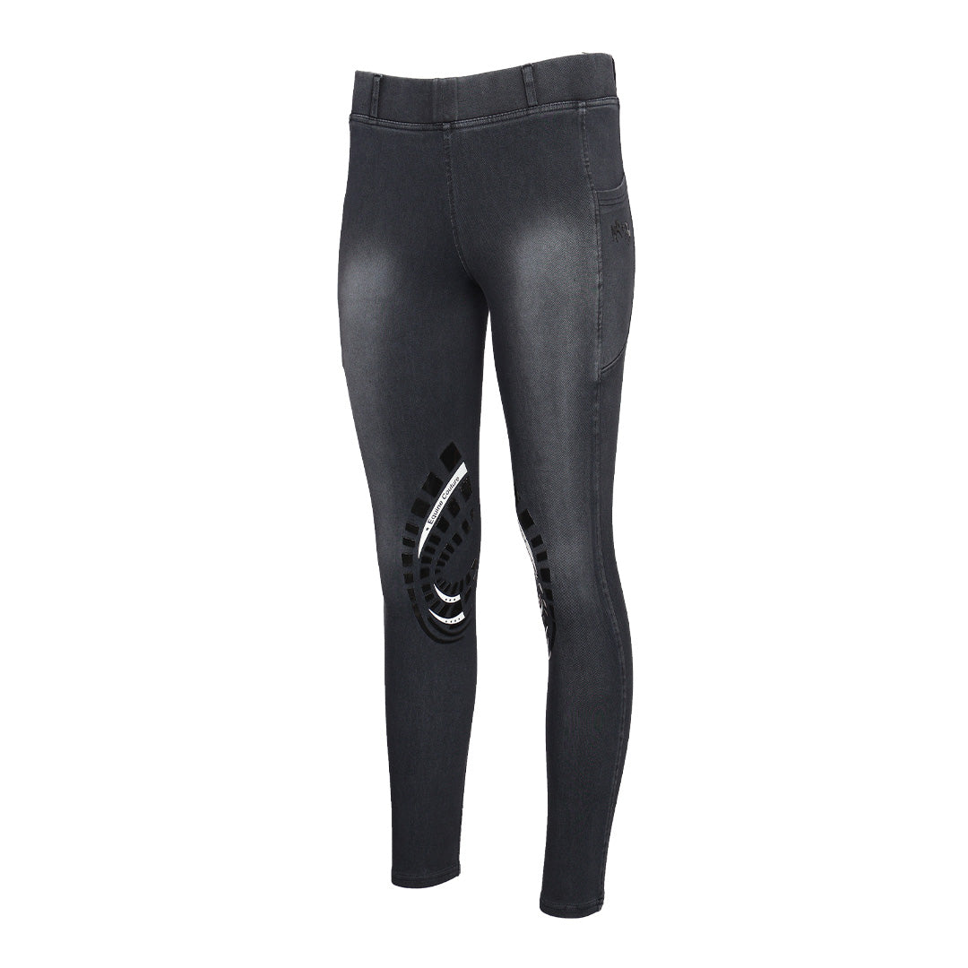 Equine Couture Ladies Denim Silicon Knee Patch Tights with Phone Pocket