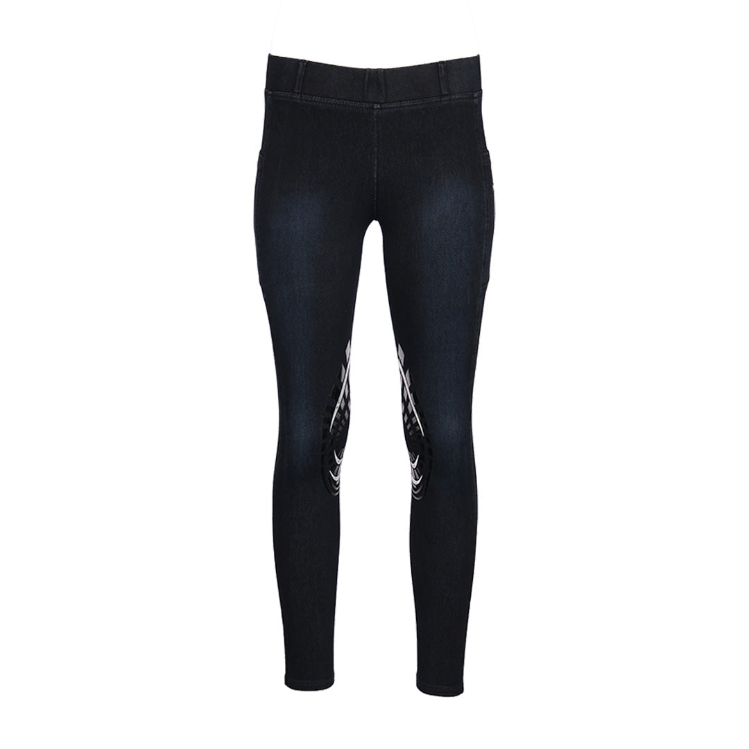 Equine Couture Ladies Denim Silicon Knee Patch Tights with Phone Pocket