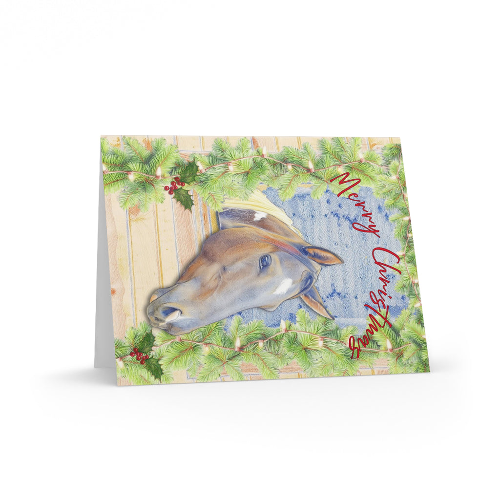 Merry Christmas Horse Greeting Cards Set, Indigo