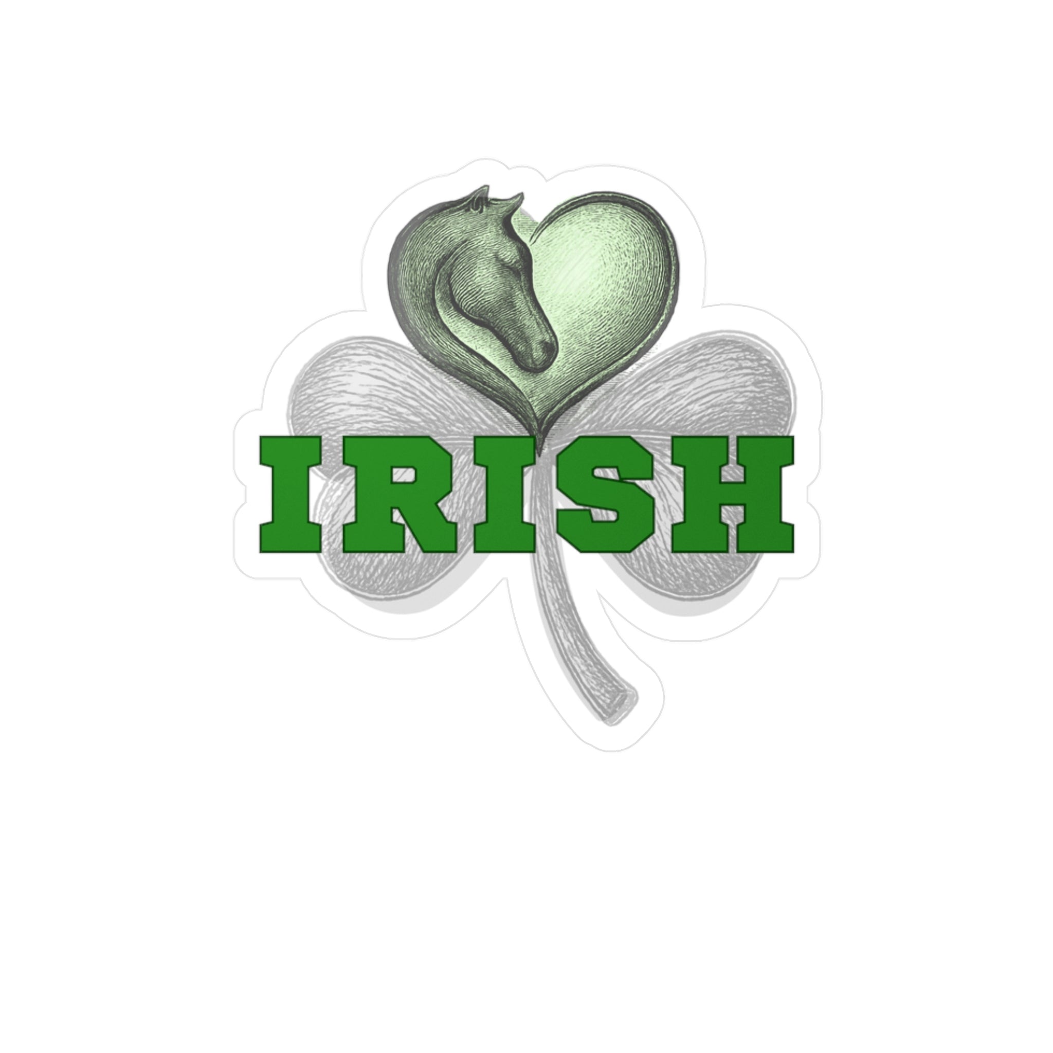 Irish Horse Shamrock Vinyl Sticker — Irish Horse Head, Heart, & Clover Kiss-Cut Decal Indoor/Outdoor