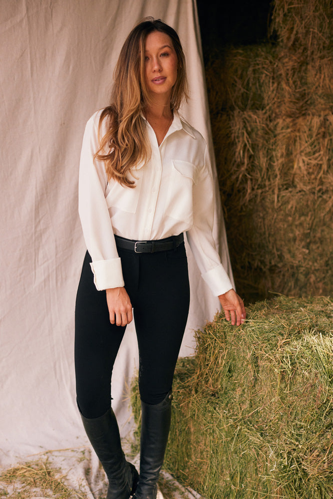 Jessica | Seersucker Equestrian Button-Down Shirt | Ivory
