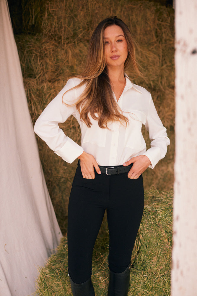 Jessica | Seersucker Equestrian Button-Down Shirt | Ivory