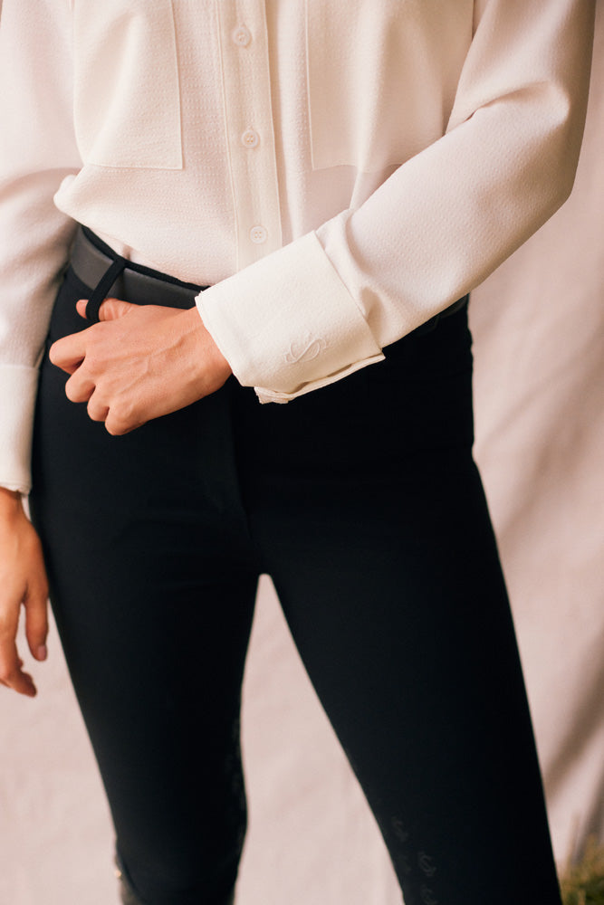 Jessica | Seersucker Equestrian Button-Down Shirt | Ivory