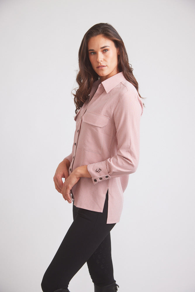 Jessica II | Gingham Equestrian Button-Down Shirt | Cinnamon