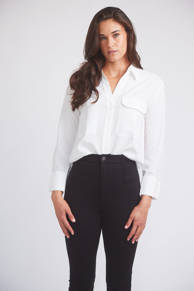 Jessica | Seersucker Equestrian Button-Down Shirt | Ivory