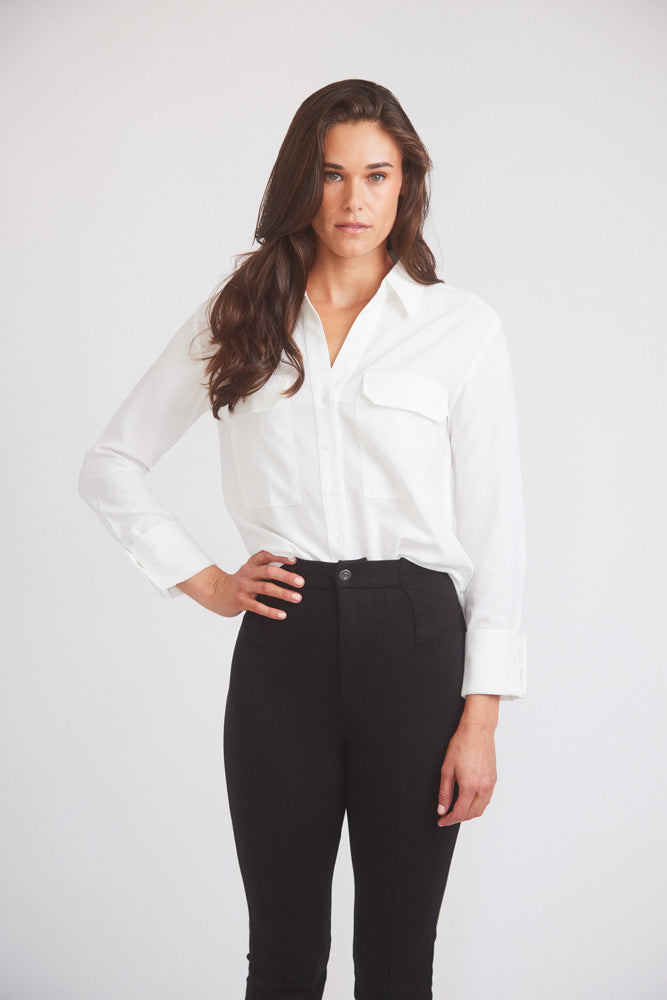 Jessica | Seersucker Equestrian Button-Down Shirt | Ivory