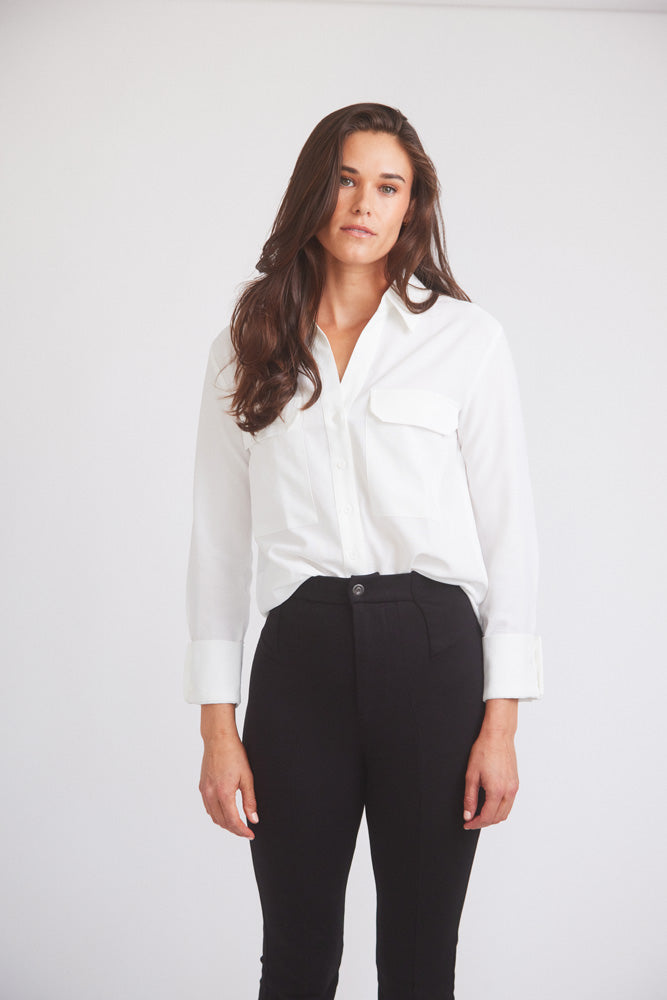 Jessica | Seersucker Equestrian Button-Down Shirt | Ivory