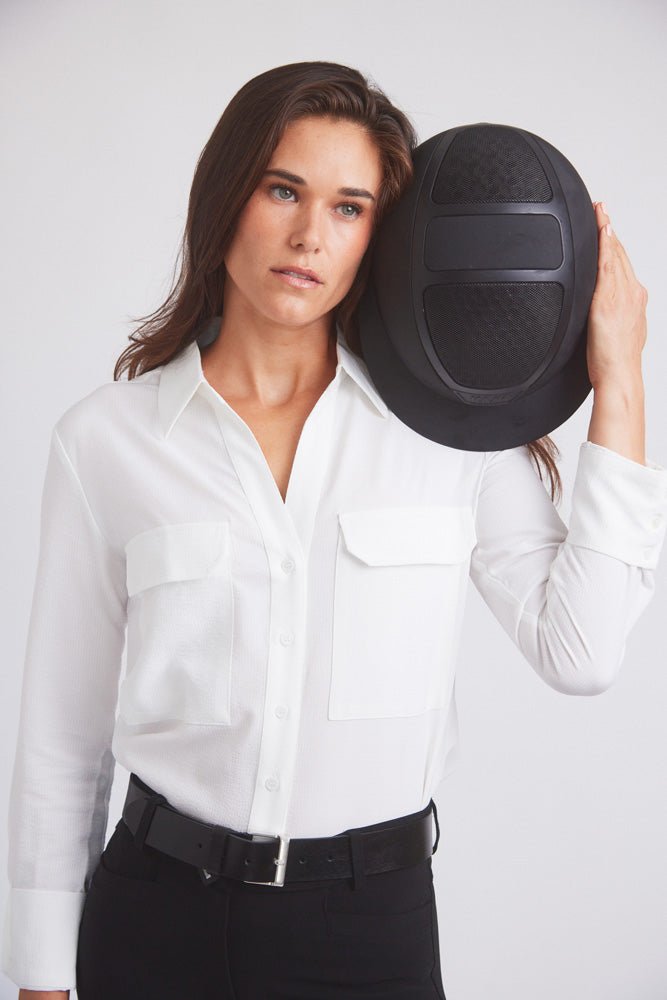 Jessica | Seersucker Equestrian Button-Down Shirt | Ivory