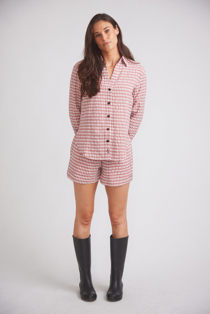 Kaley | Seersucker Gingham Button Down | Cherry Pie