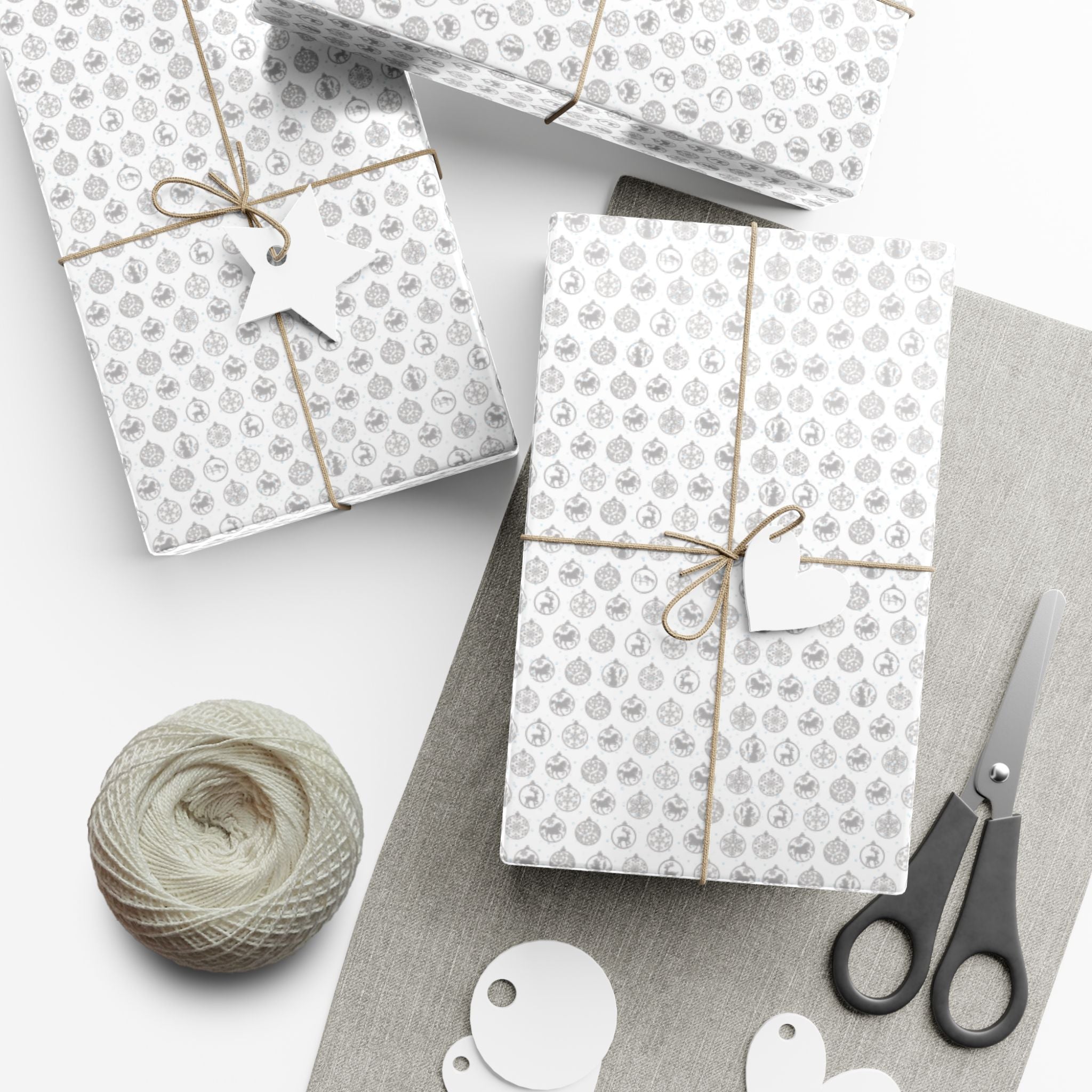 Neutral Grey/Silver Ornament Gift Wrap Paper — Elegant Winter Holiday Wrapping