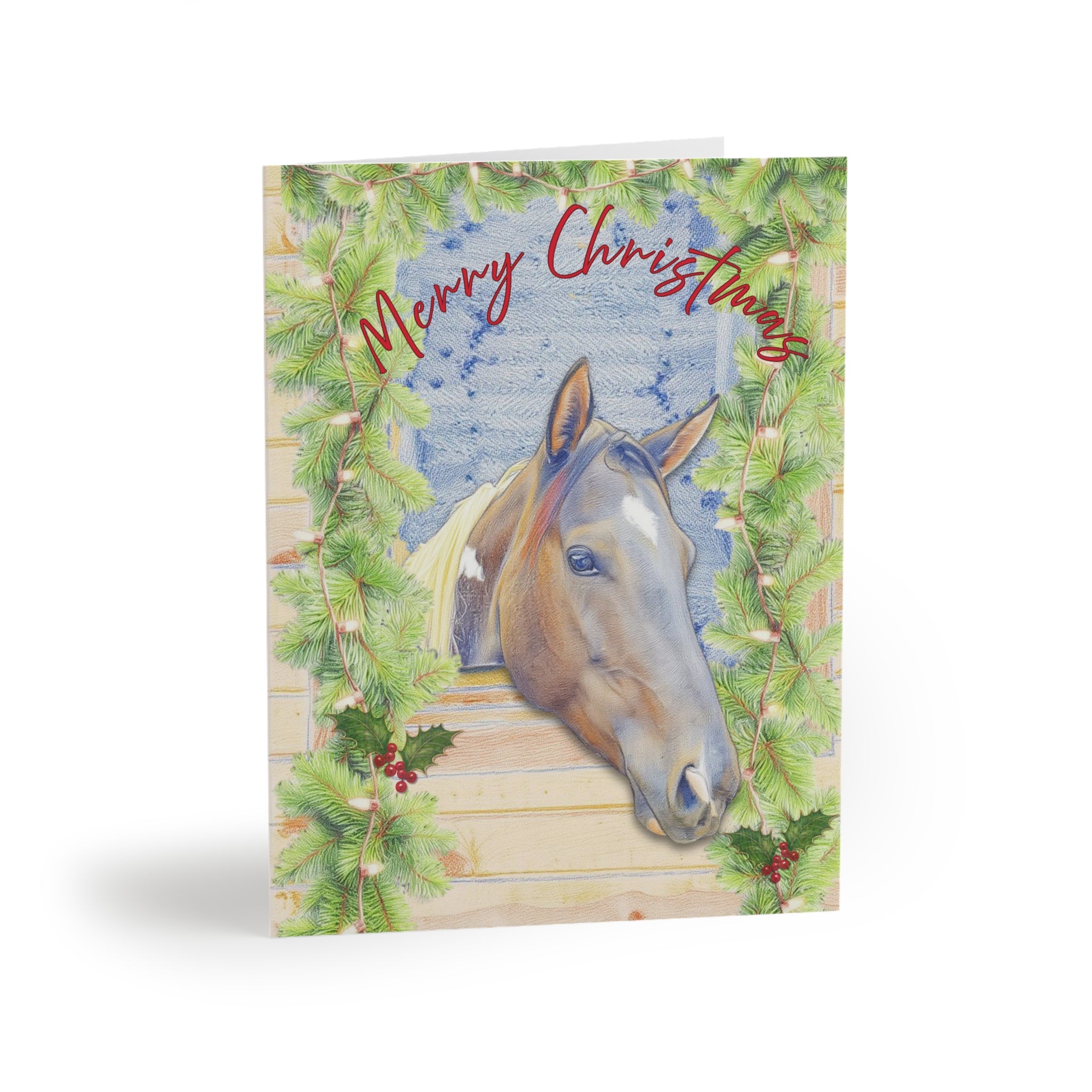 Merry Christmas Horse Greeting Cards Set, Indigo