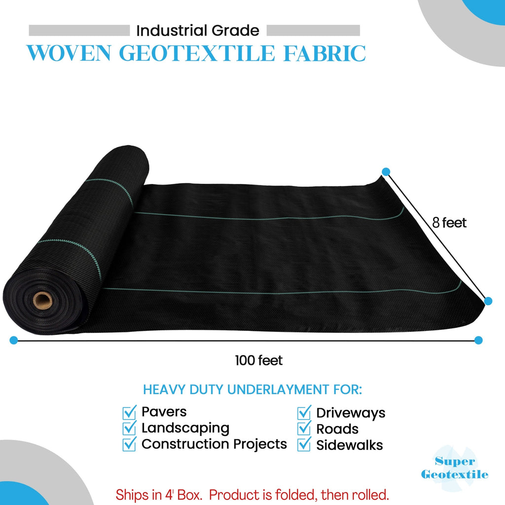 Woven Geotextile, Commercial Grade Driveway and Road Fabric for Separation and Stabilization - Heavy Duty Underlayment - 50 Year Fabric