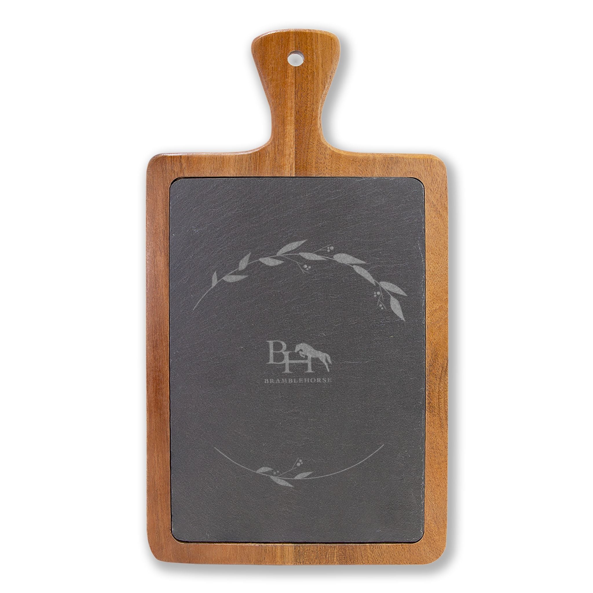 Engraved Acacia Charcuterie Board Set with Slate Insert & Cheese Knives - Four-Person Rectangle