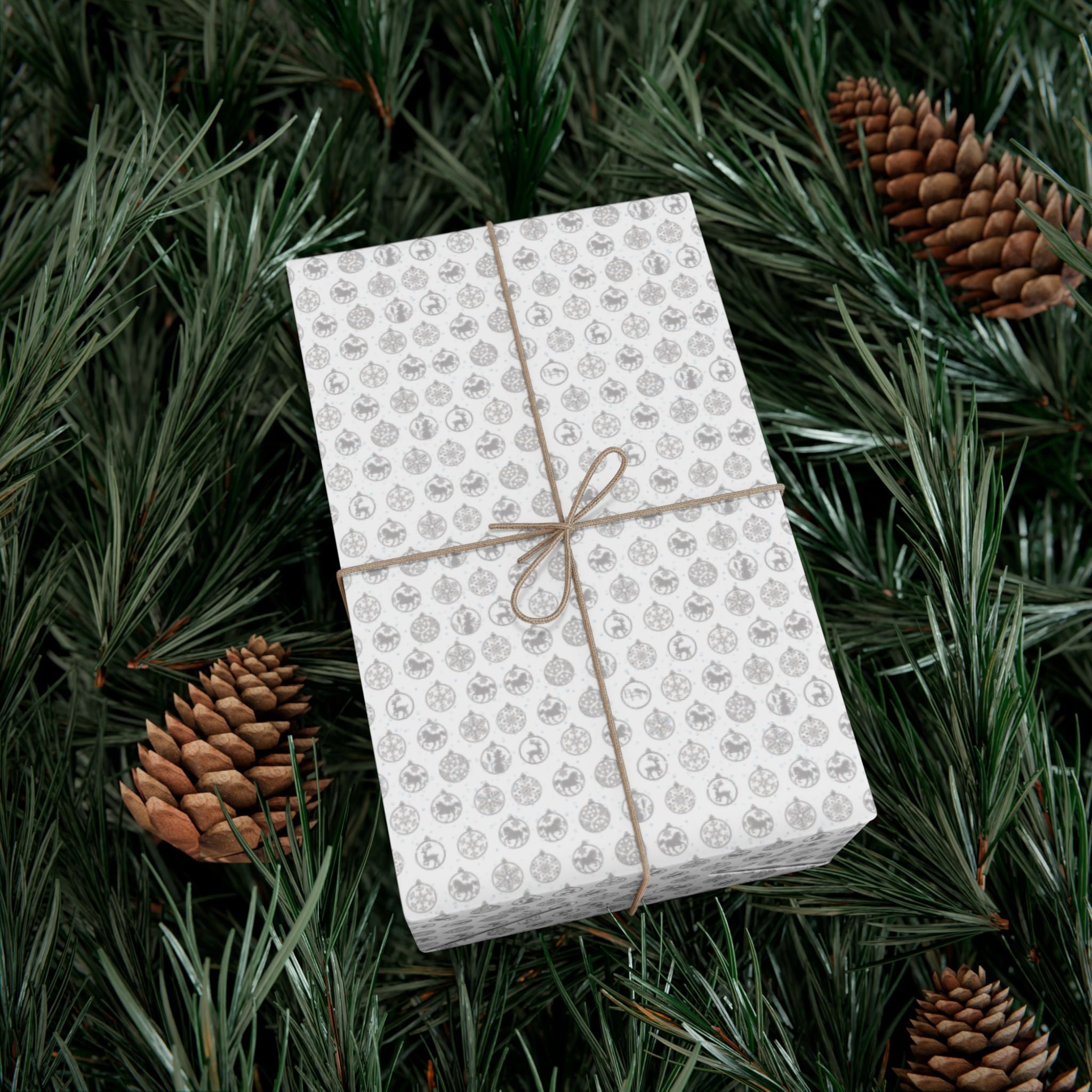 Neutral Grey/Silver Ornament Gift Wrap Paper — Elegant Winter Holiday Wrapping