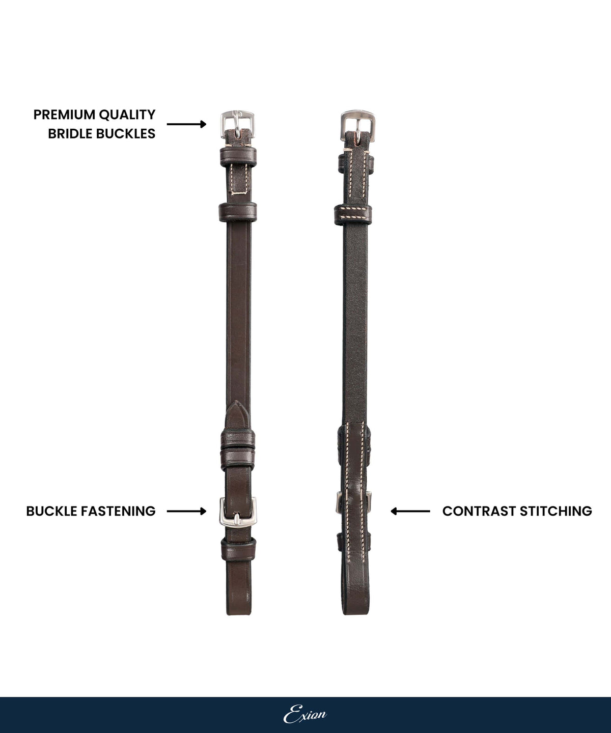 ExionPro Bridle Cheek Pieces With Buckle Fastening - White Stitching