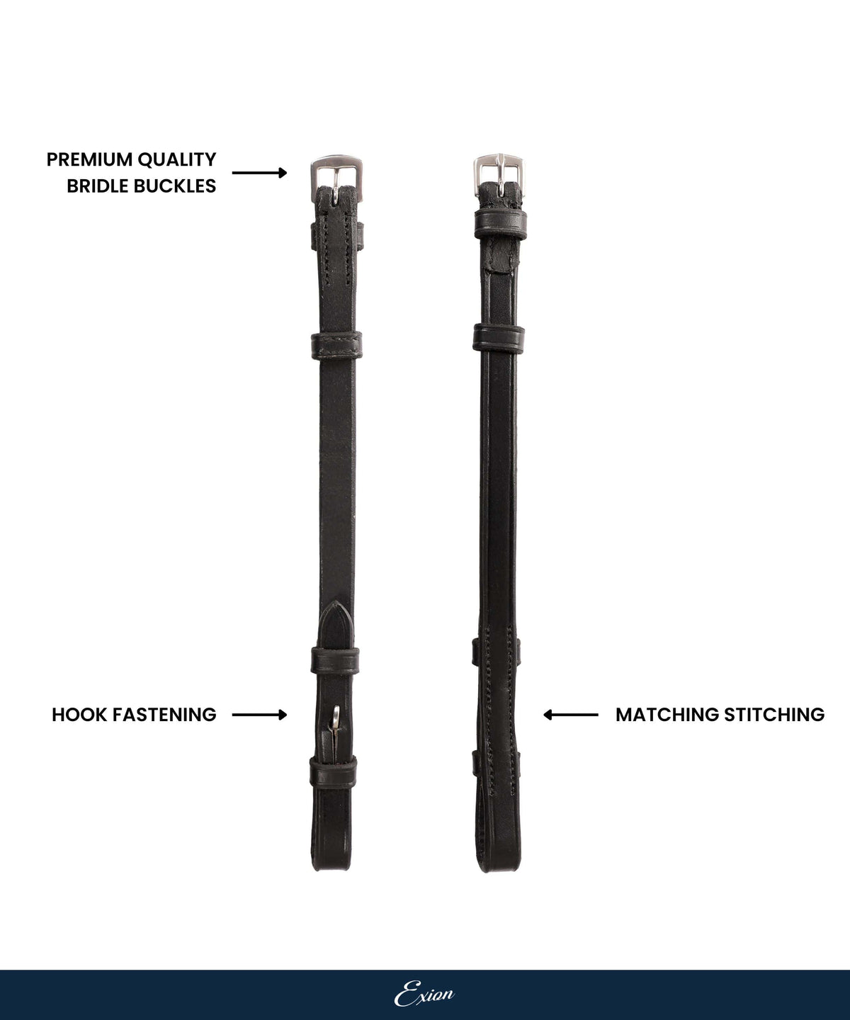 ExionPro Bridle Cheek Pieces With Hook Fastening - Matching Stitching