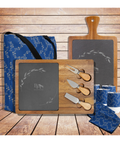 Engraved Acacia Charcuterie Board Set with Slate Insert & Cheese Knives - Four-Person Rectangle