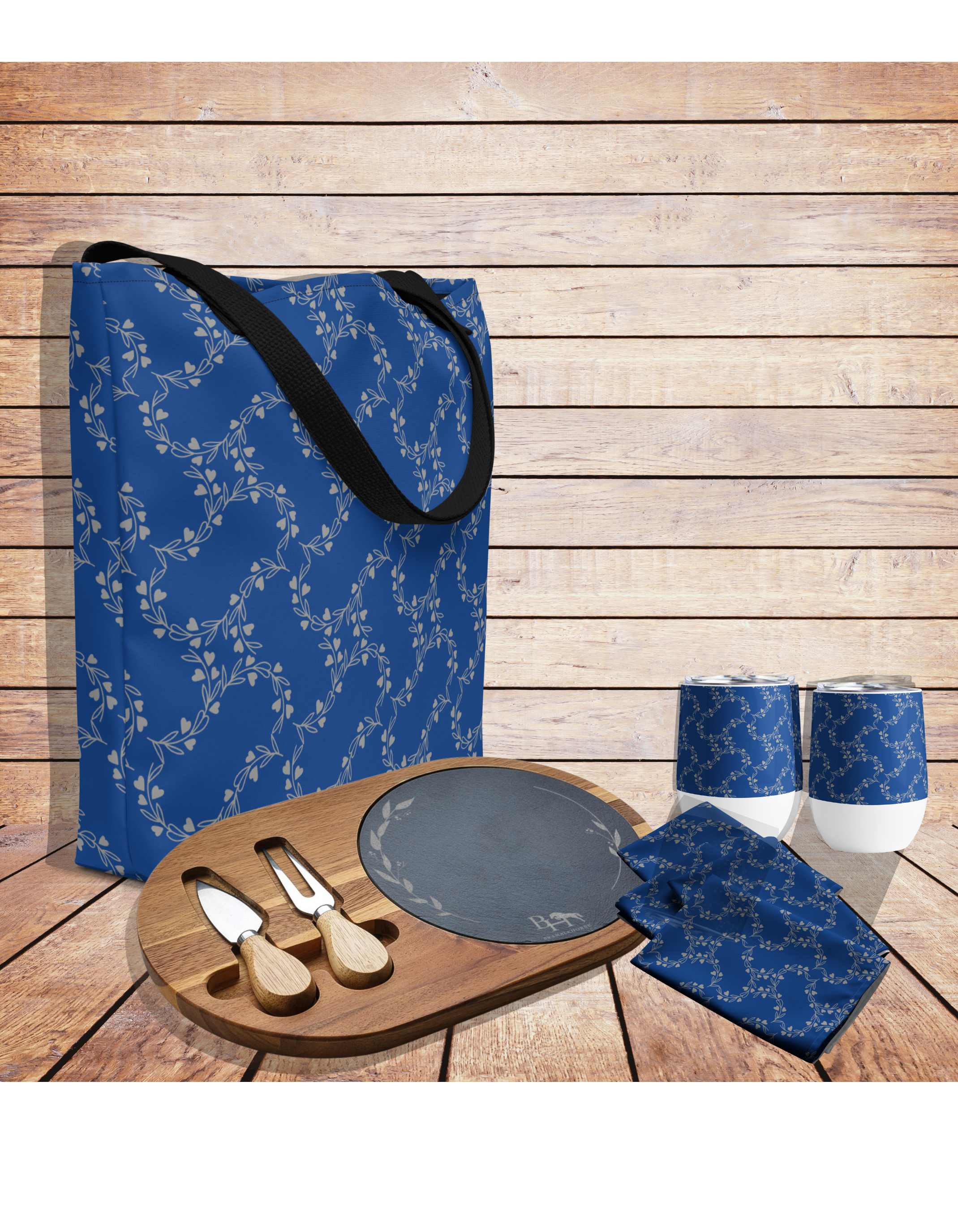 Engraved Acacia Charcuterie Board Set with Slate Insert & Cheese Knives - Two-Person Round