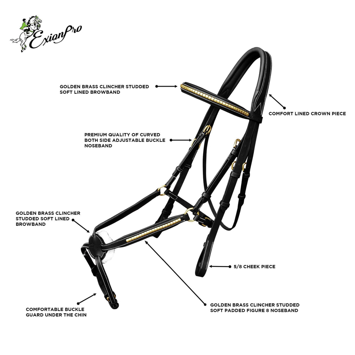 ExionPro SS / Brass Clincher Figure 8 Bridle with Rubber Reins