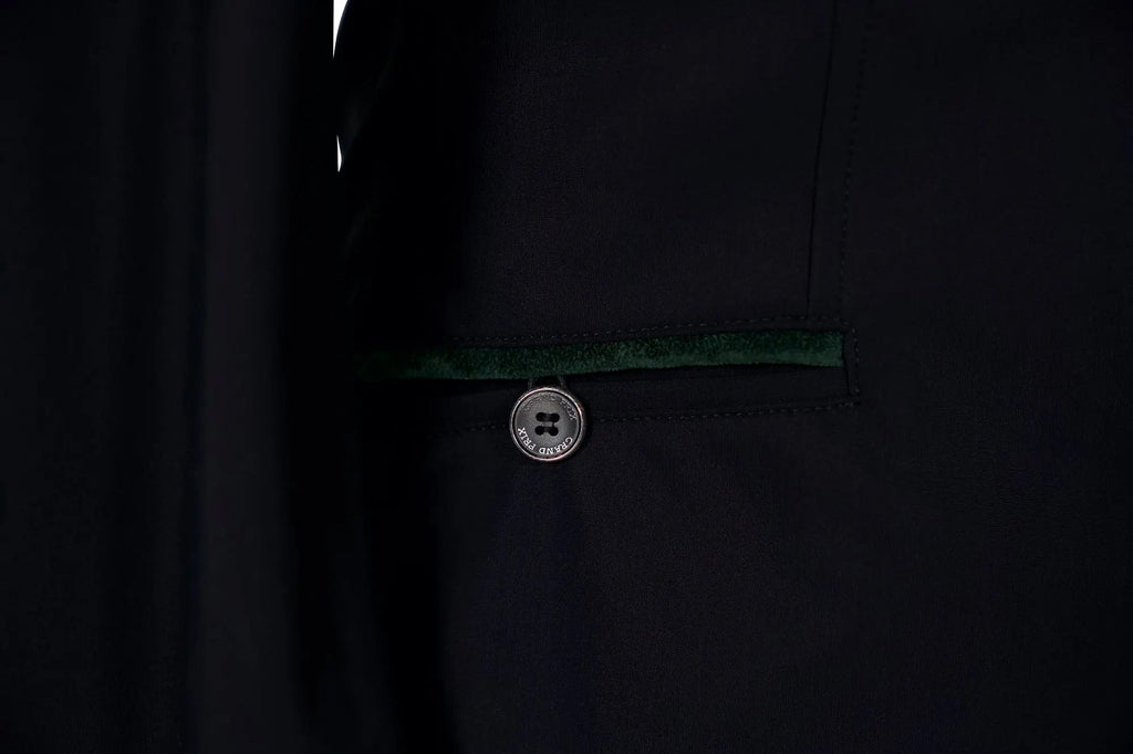 Grand Prix Saltare Premio 4 Button Riding Show Coat, Black with Dark Green