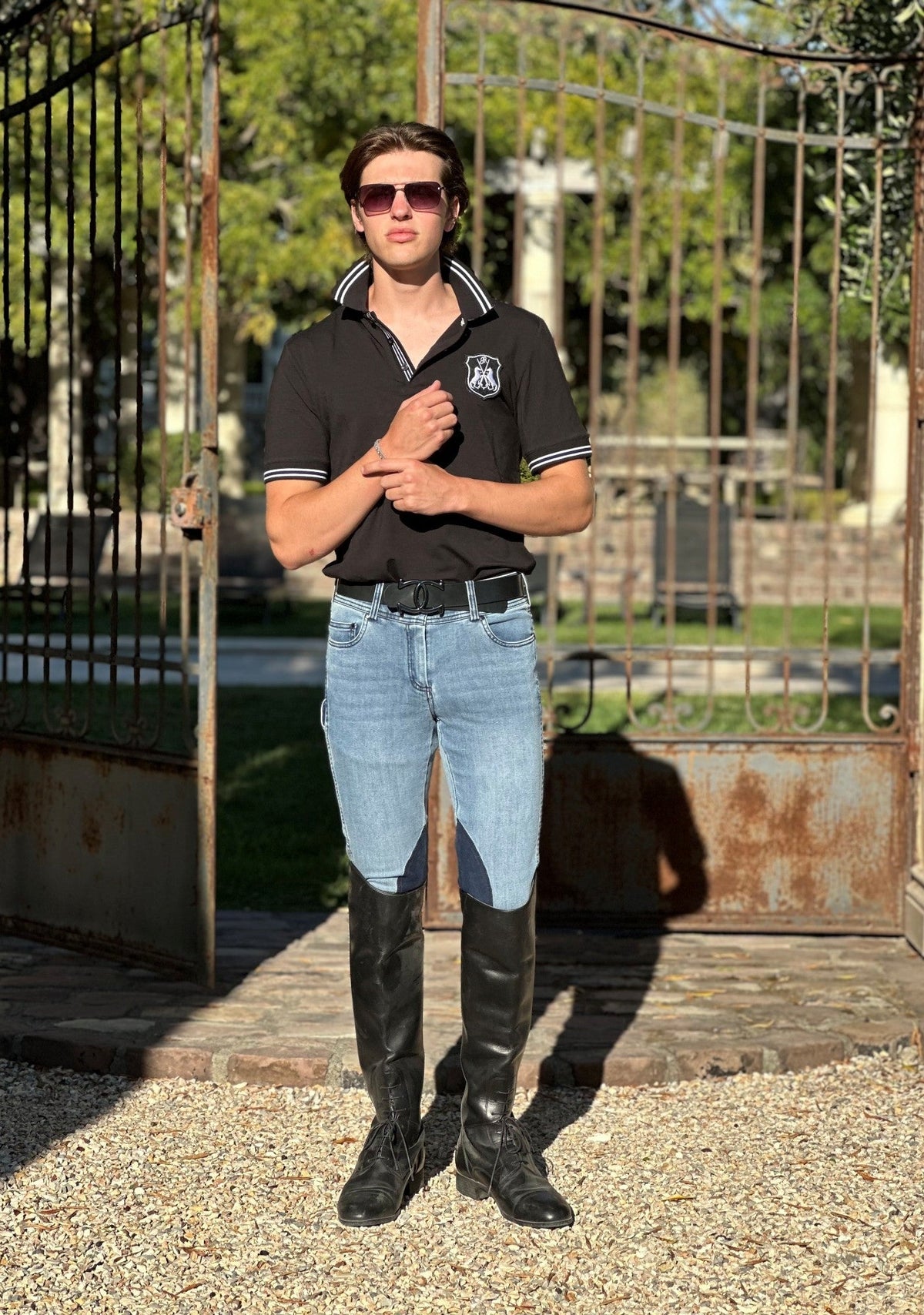 MEN'S NEW Equestrian Jean - Knee Patch with Cell Phone Pocket - Faded Blue