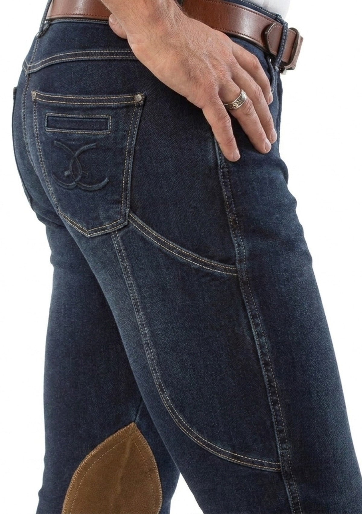 MEN'S NEW Equestrian Jean - Knee Patch with Cell Phone Pocket - Vintage Wash