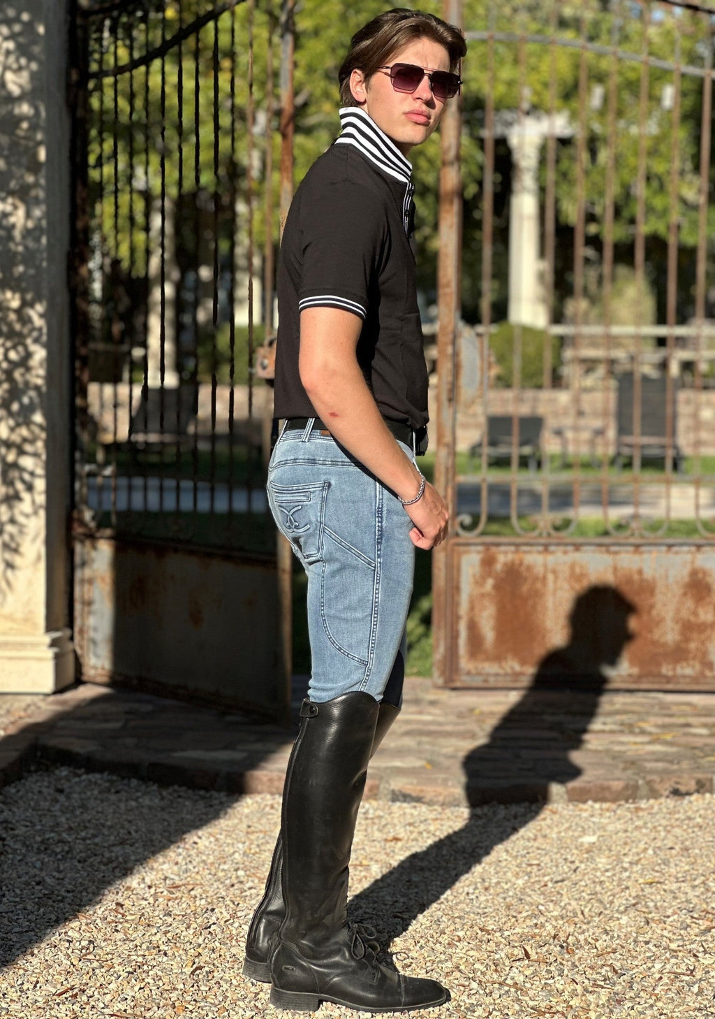 MEN'S NEW Equestrian Jean - Knee Patch with Cell Phone Pocket - Faded Blue