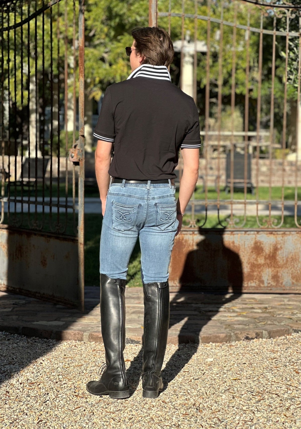 MEN'S NEW Equestrian Jean - Knee Patch with Cell Phone Pocket - Faded Blue