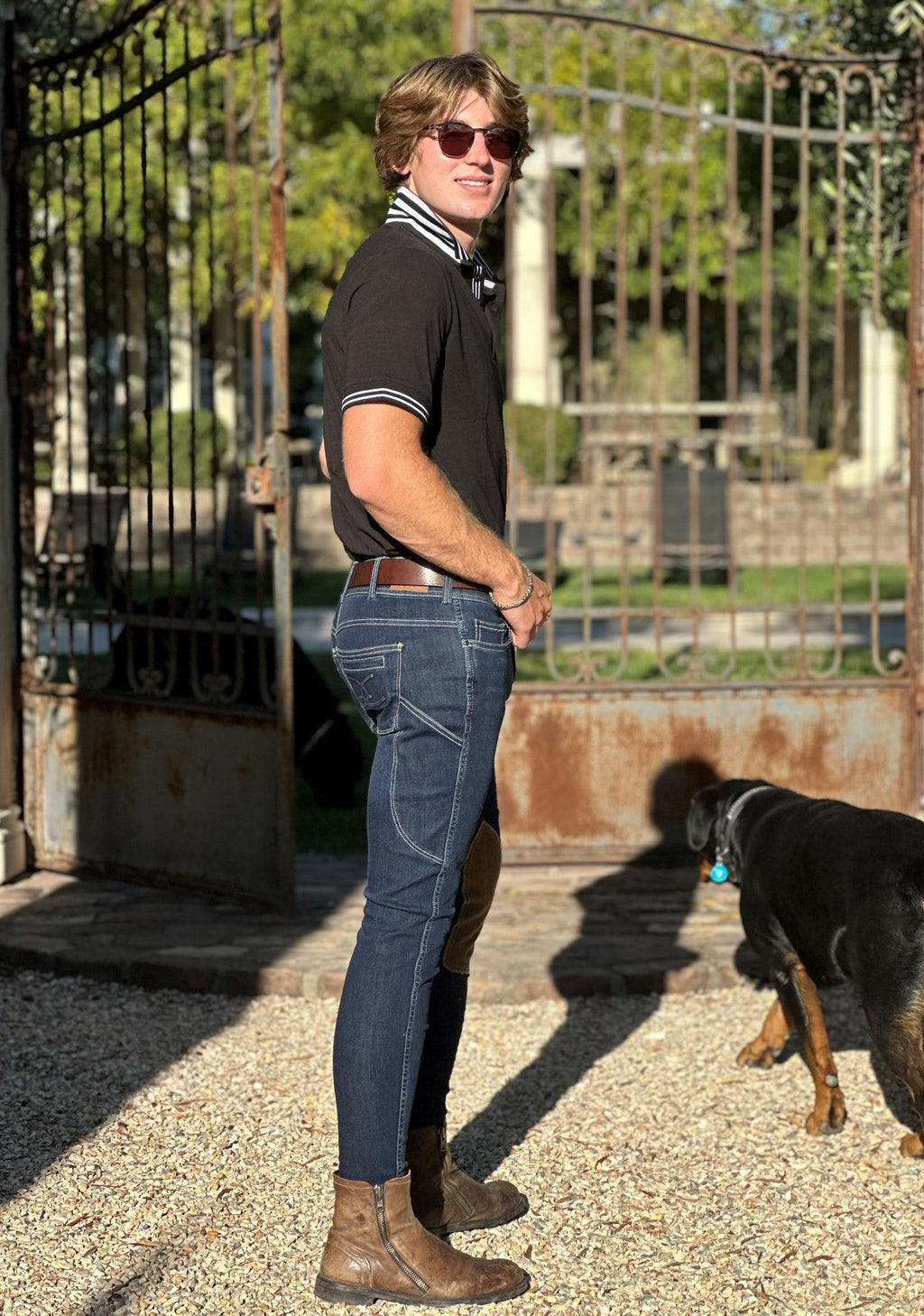 MEN'S NEW Equestrian Jean - Knee Patch with Cell Phone Pocket - Vintage Wash