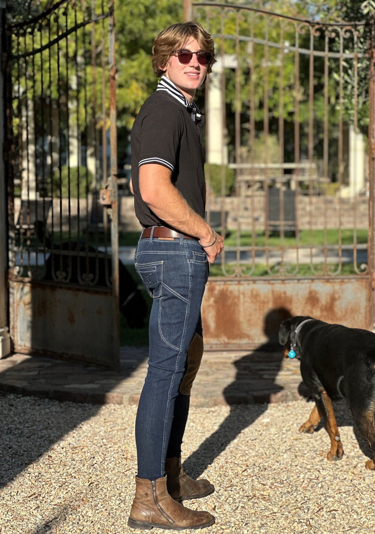 MEN'S NEW Equestrian Jean - Knee Patch with Cell Phone Pocket - Vintage Wash