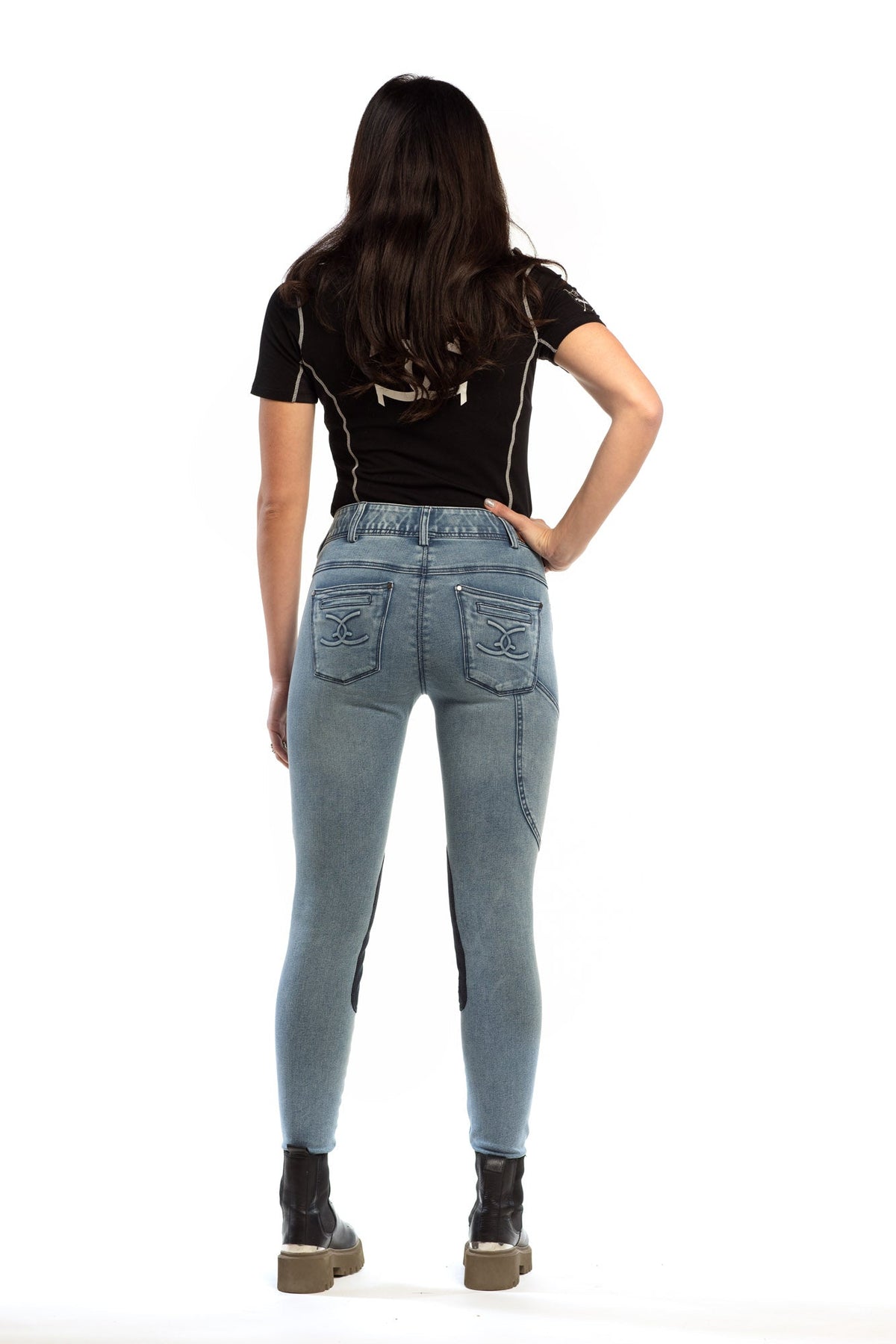 NEW Equestrian Jean - Knee Patch with Cell Phone Pocket - Faded Blue