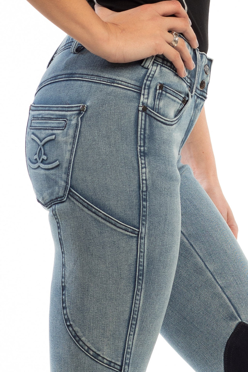 NEW Equestrian Jean - Knee Patch with Cell Phone Pocket - Faded Blue