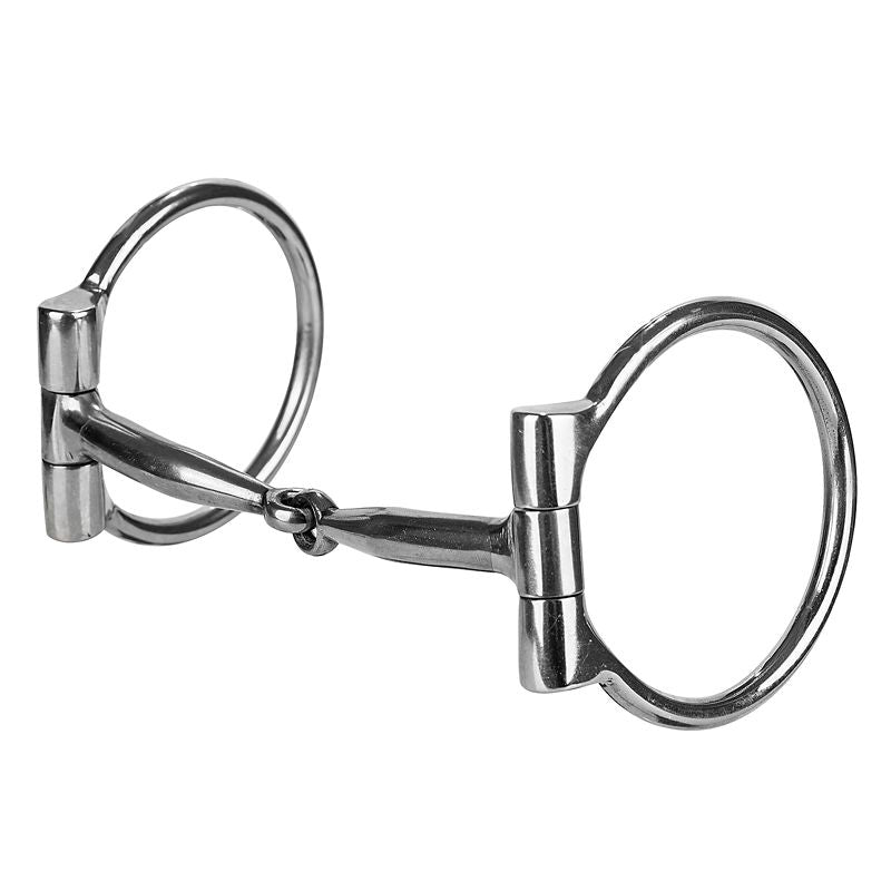 Metal horse bridle bit on a white background