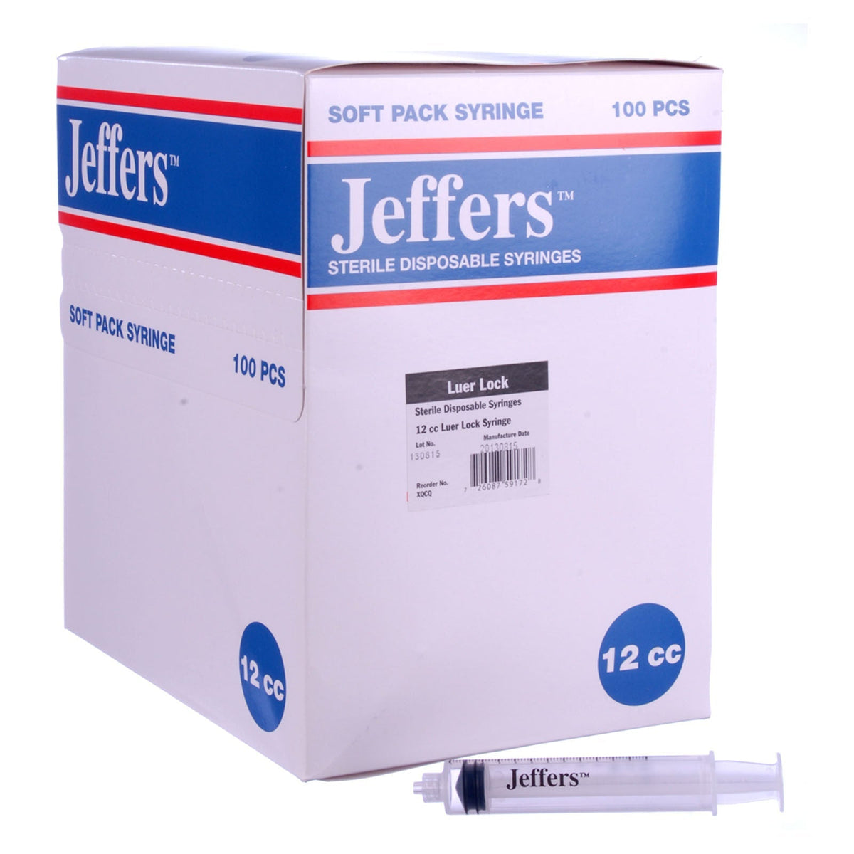 Jeffers Sterile Luer Lock Syringes – Single Use, Boxes of 100